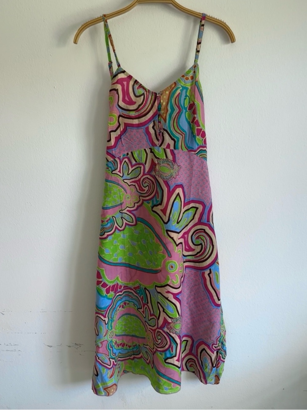 Vintage Y2K Lotus Dress Midi Mini Paisley Abstract Funky Pink Green Fairy Blue